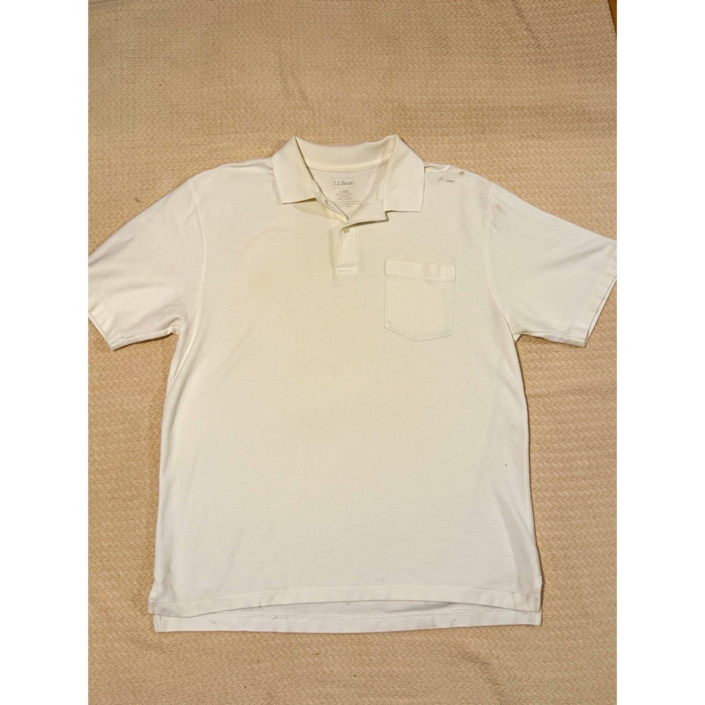 L.L.Bean Men's White Polo Shirt L Regular Short Sleeve Pocket